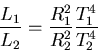 \begin{displaymath}
\frac{L_1}{L_2}=\frac{R_1^2}{R_2^2}\frac{T_1^4}{T_2^4}
\end{displaymath}